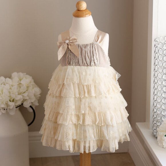 Girl's Linen Silk and Lace Couture Dress Boutique 18 Months Like New Perfect - Picture 1 of 9